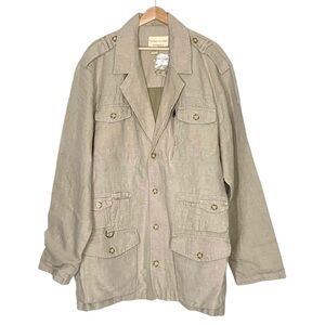 The Territory Ahead Linen Safari Jacket Blazer in Khaki Tan Size XXL New